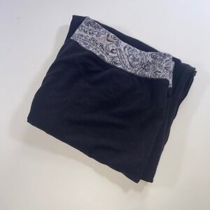 SB Active Womens Black Paisley Waistband Cropped Yoga Pants Large L Activewear